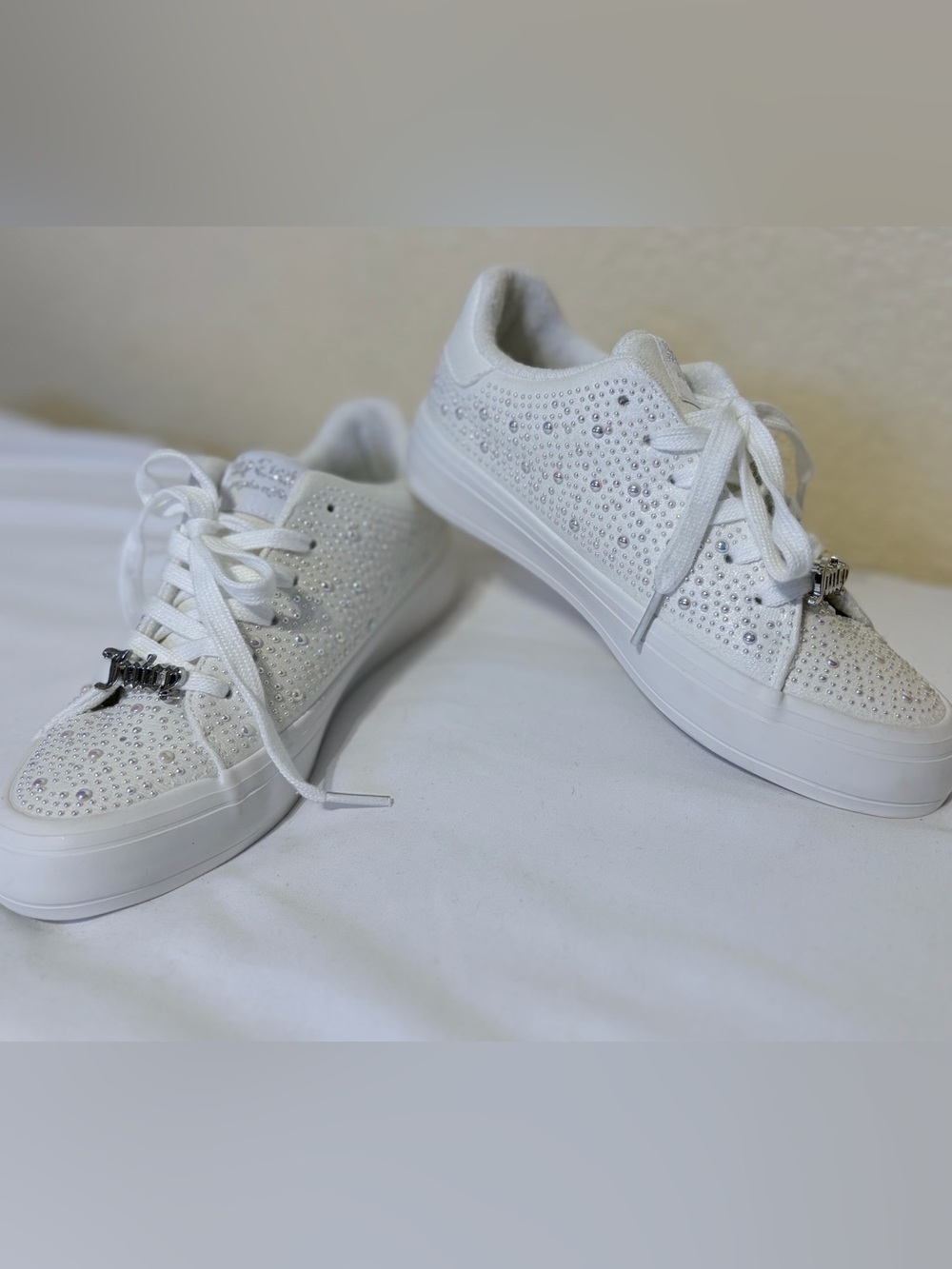 Women’s Juicy Cojrure White Rhinestone Platform Sneakers - Stylish Casual Shoes